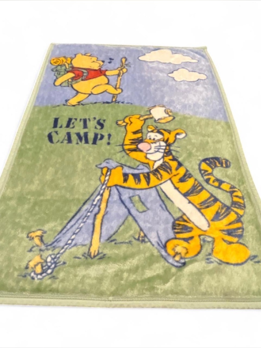 Vintage Kids' Camping Winnie the Pooh & Tigger Blanket - Green/Yellow.